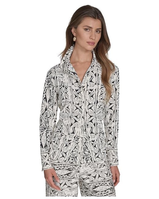 Halston Heritage White Printed Button-front Shirt