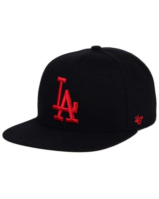 47 Brand Los Angeles Dodgers Black Red Shot Snapback Cap for men