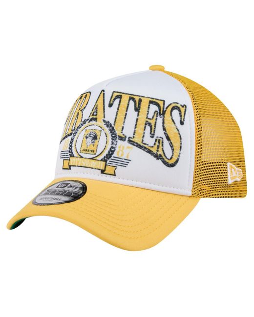 KTZ Metallic White/gold Pittsburgh Pirates Distressed 9forty A-frame Adjustable Trucker Hat for men