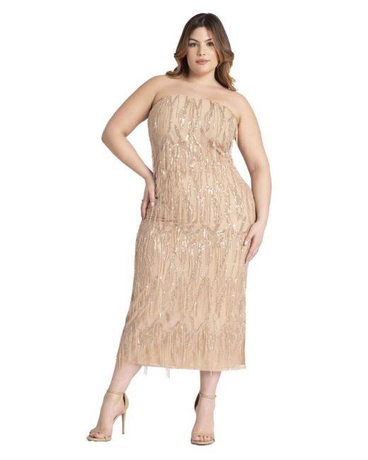 Eloquii Natural Plus Size Strapless Fringe Sequin Midi Dress