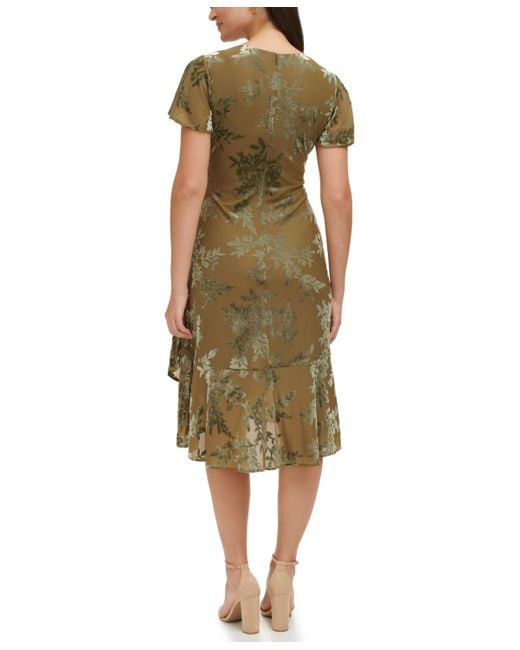 Kensie Green Velvet Burnout Short-sleeve V-neck Dress