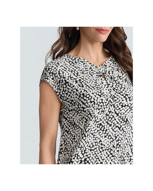 Kasper White Petite Knot Neck Pull-on Blouse