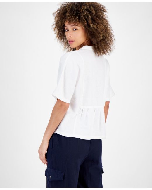 Nautica White Jeans Linen-blend Peplum Top