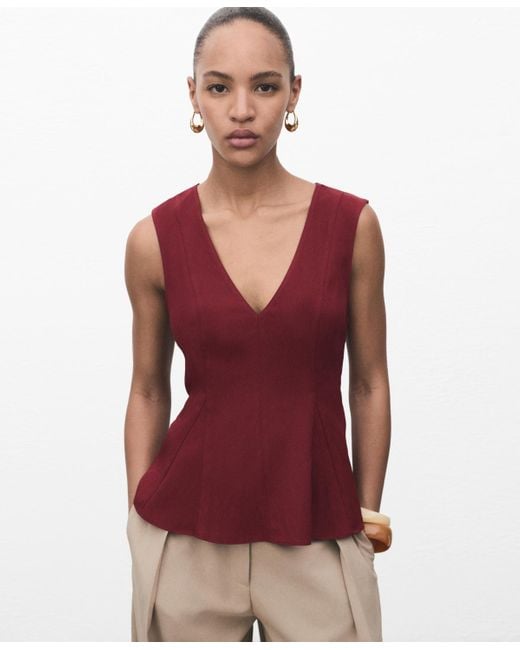 Mango Red Lyocell Peplum Top