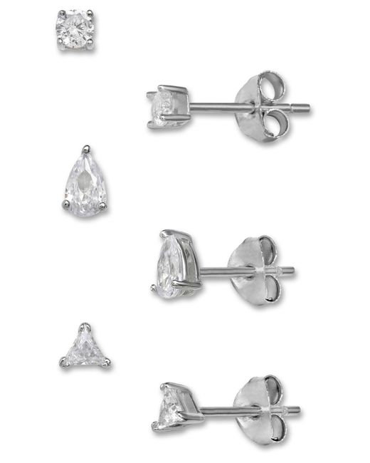 Giani Bernini Metallic 3-pc. Cubic Zirconia Tiny Stud Earrings In Sterling Silver, Created For Macy's