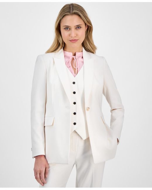 Anne Klein White One-button Peak-lapel Blazer