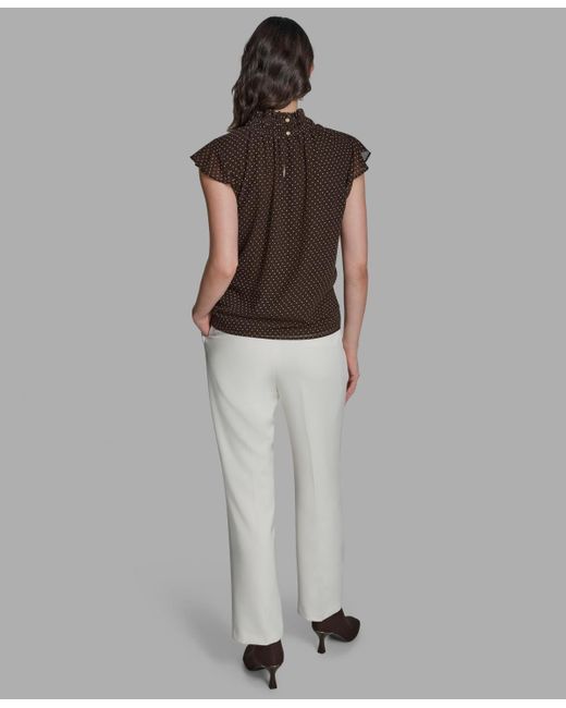 BCBGMAXAZRIA Multicolor Polka Dot Mock Neck Blouse