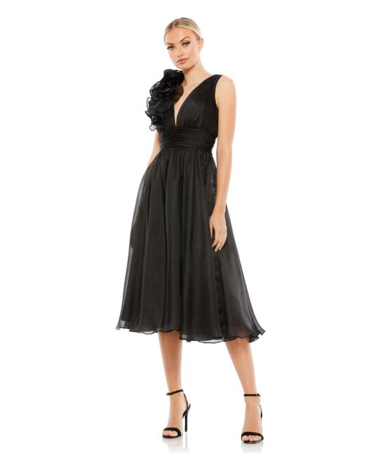 Mac Duggal Black Plunging Ruffled A-line Cocktail Dress