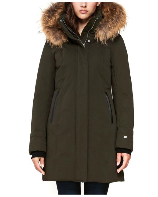 SOIA & KYO Green Hooded Fur-trim Down Coat, Created For Macy's