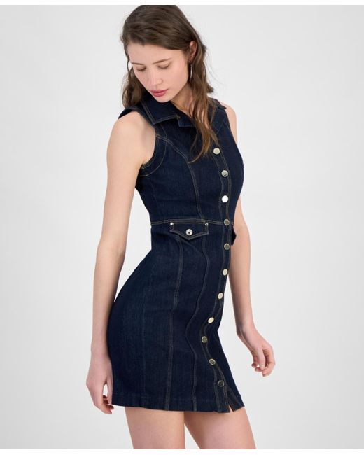 Guess Blue Destiny Button-front Denim Mini Dress