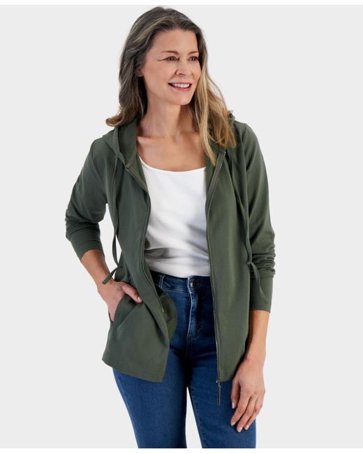 Style & Co. Green Zip-front Hooded Sweatshirt