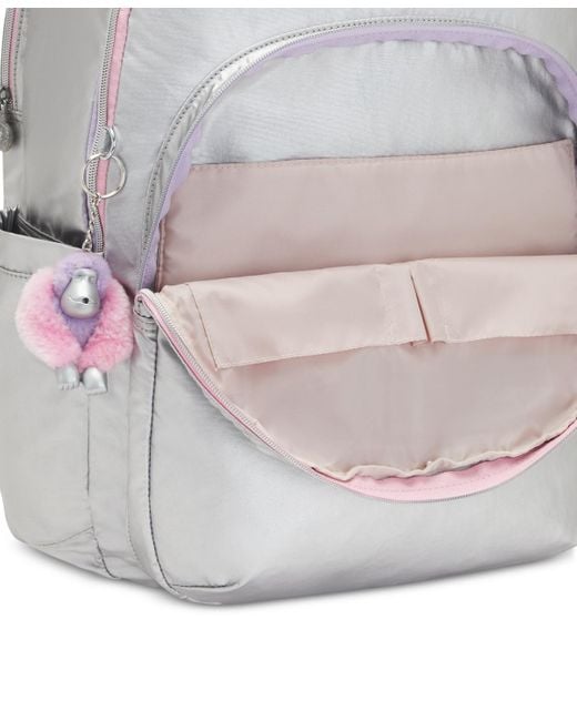 Kipling Pink Seoul Extra Large Candy Metal Nylon 17" Laptop Backpack
