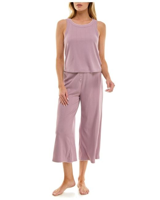Roudelain Pink 2-piece Contrast Binding Sleeveless T-shirt And Pajama Set