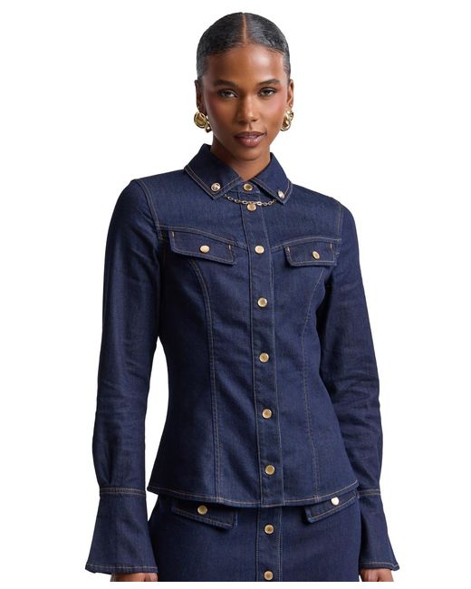 Avec Les Filles Blue Button-front Collared Top