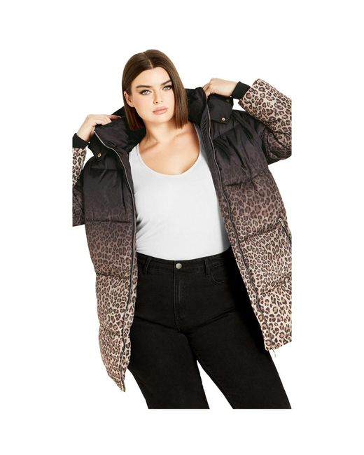 Avenue Black Plus Size Indi Print Puffer Jacket