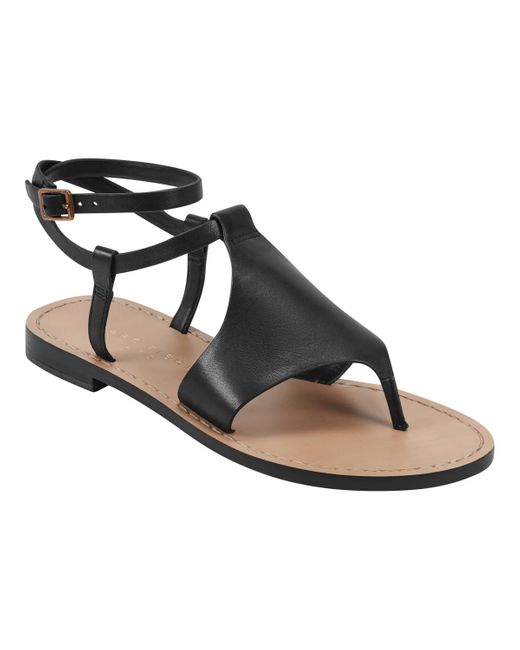 Marc Fisher Black Lille Ankle Strap Flat Thong Sandals