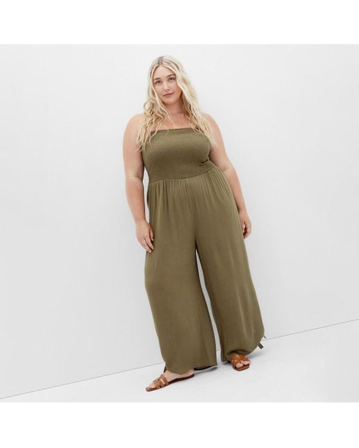 City Chic Green Plus Size Smocked Jumpsuit