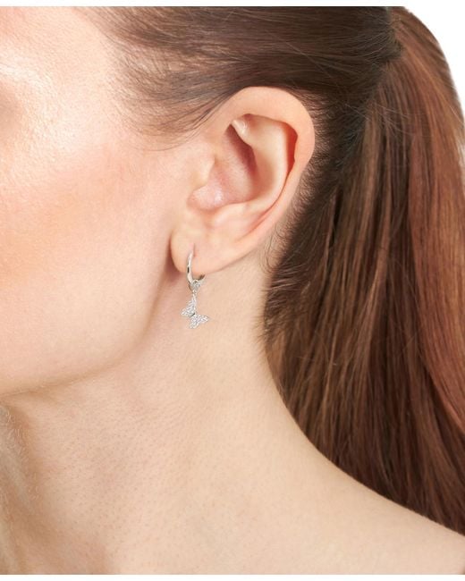 Macy's White Cubic Zirconia Butterfly Charm Dangle huggie Hoop Earrings