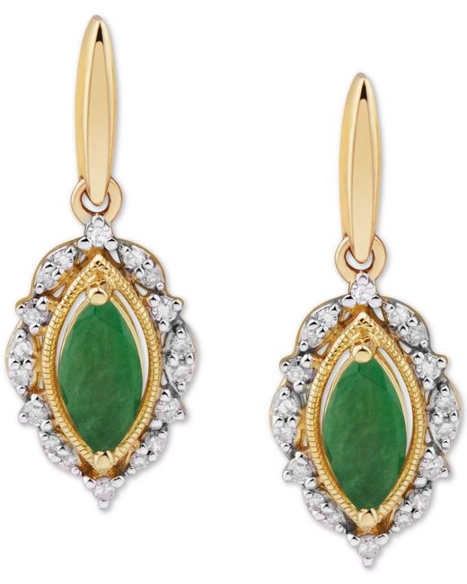 Macy's Green Emerald (3/4 Ct. T.w.) & Diamond (1/6 Ct. T.w.) Marquise Drop Earrings In 14k Gold.