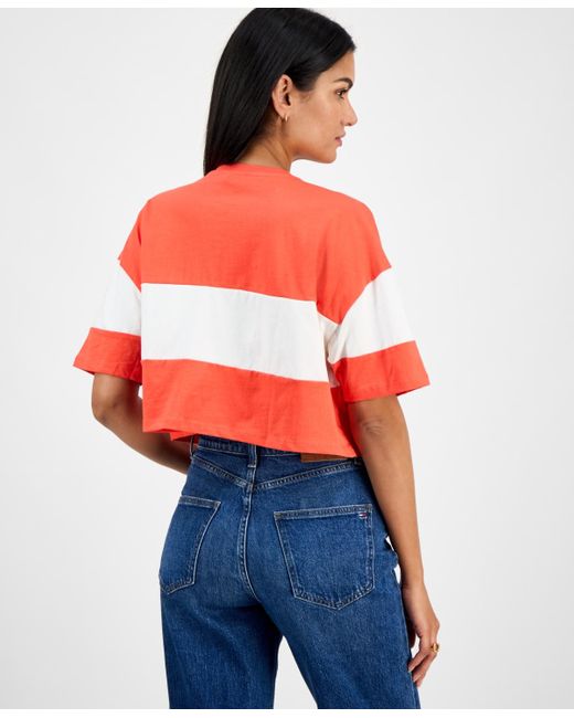Tommy Hilfiger Orange Colorblock Cotton Crop T-shirt