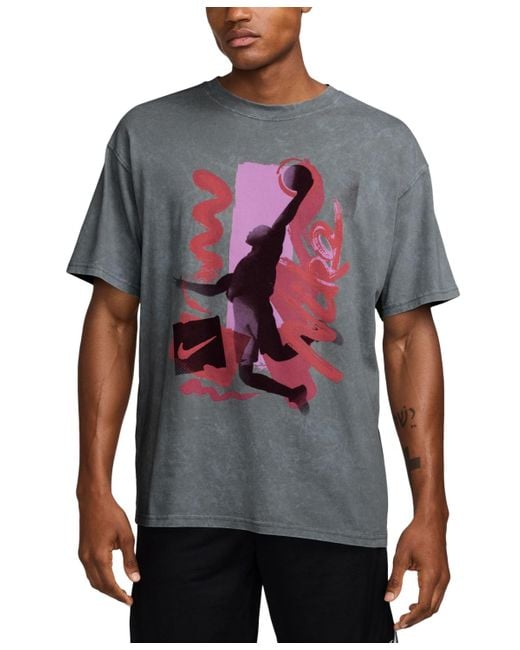 Nike Gray Max90 Relaxed Fit Short Sleeve Basketball Graphic T-shirt for men