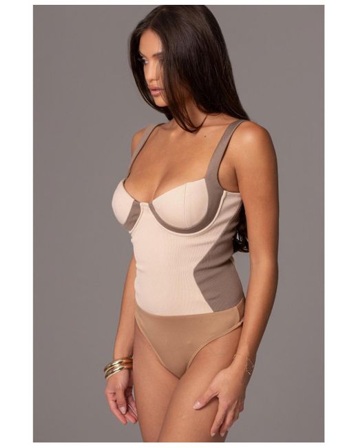 JLUXLABEL Brown Throwback Colorblock Bodysuit