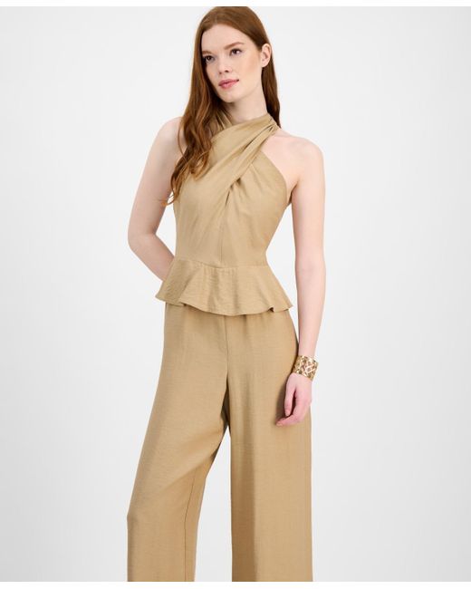 Tommy Hilfiger Natural Peplum Halter Jumpsuit