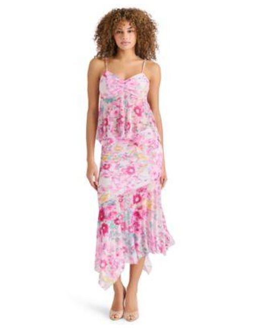 Steve Madden Pink Floral Print Handkerchief Hem Sleeveless Top Lacie Printed Asymmetric Midi Skirt
