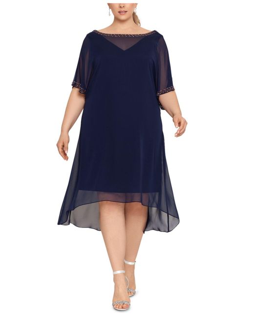 Betsy & Adam Plus Size Beaded Chiffon Shift Dress in Blue | Lyst