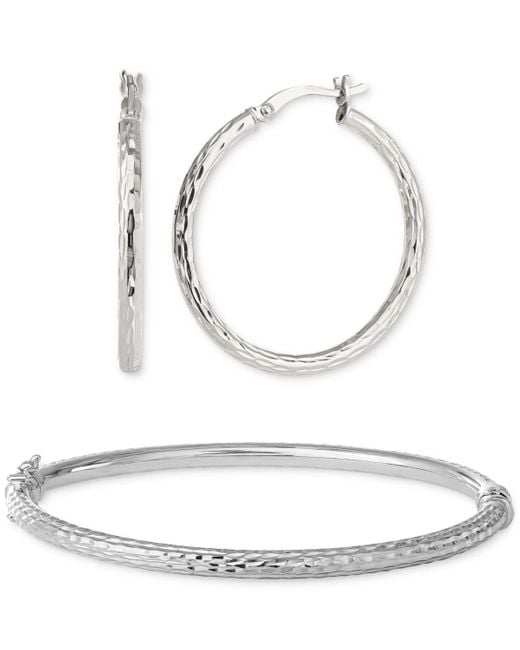 Giani Bernini White 2-pc. Set Textured Medium Hoop Earrings & Matching Bangle Bracelet
