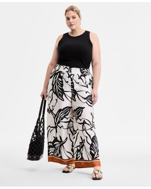 INC International Concepts White Plus Size Printed High-rise Pants
