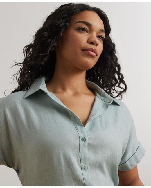 Ralph Lauren Gray Plus Size Linen Dolman Sleeve Top