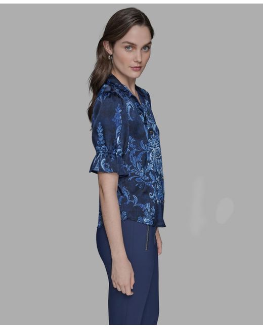Karl Lagerfeld Blue Karl Algerfeld Paris Printed Button Front Shirt P Xs Xl