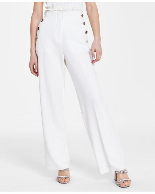 Karl Lagerfeld White Paris Button-trim Wide-leg Pants