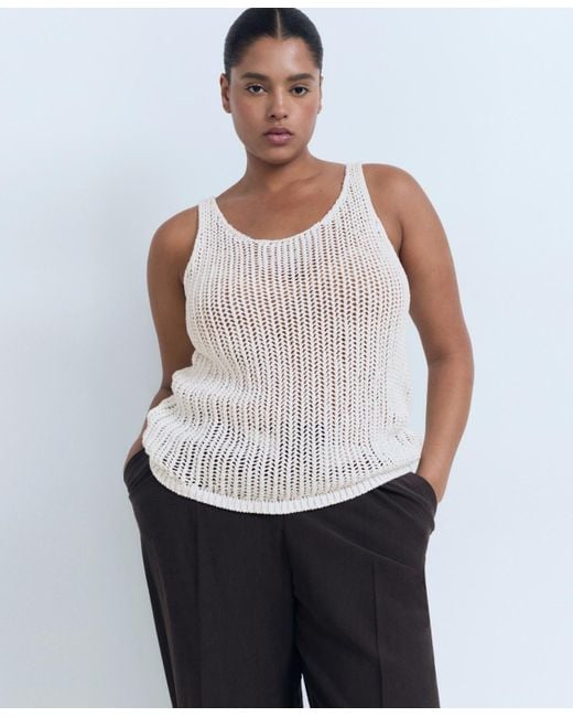 Mango White Straps Crochet Top