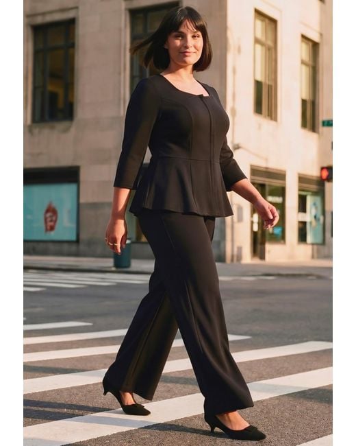 Avenue Black Plus Size Ponte Zip Front Top