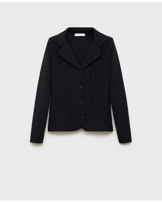 Mango Blue Lapel Collar Knit Sweater