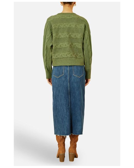 Yumi' Green Cable Knit Relaxed Fit Jumper