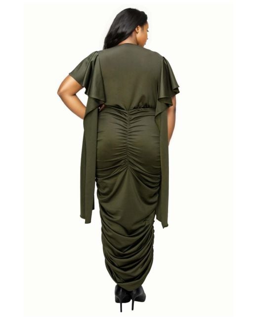 L I V D Green Plus Size Nadia Ruched V Neck Dress