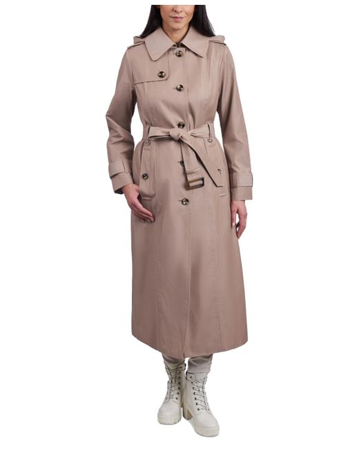 London Fog Brown Single-breasted Hooded Maxi Trench Coat