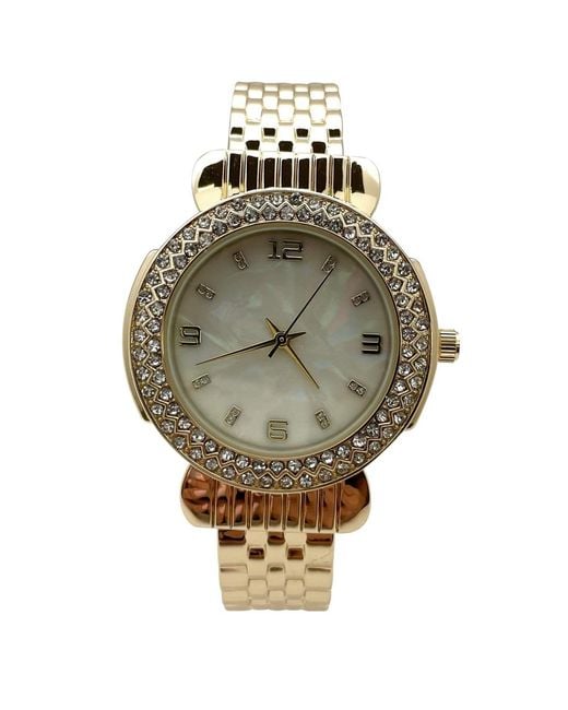 Olivia Pratt Metallic Round Face Rhinestone Bezel Bangle Watch