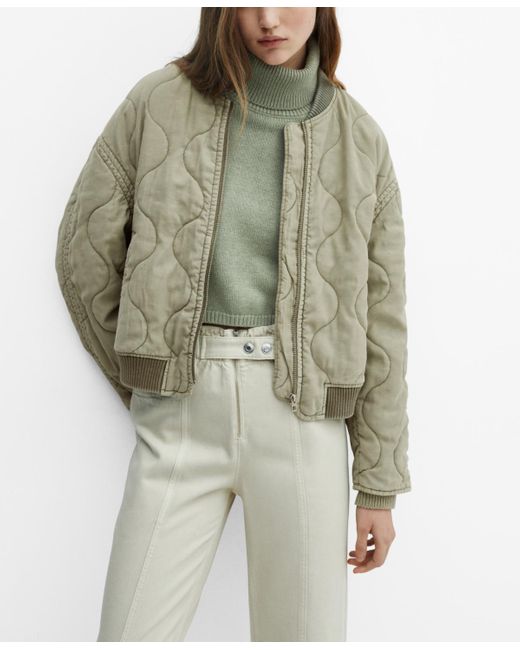 Mango Green Quilted Bomber Jacket