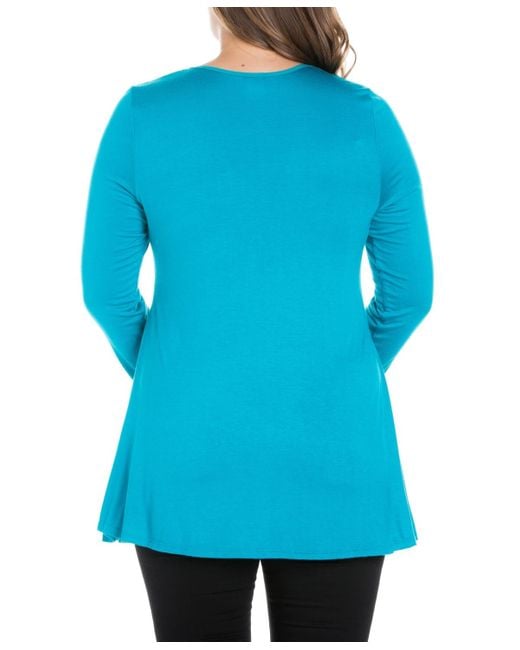 24seven Comfort Apparel Blue Plus Size Poised Swing Tunic Top