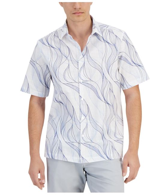 Alfani White Regular-fit Abstract Wave-print Button-down Shirt for men