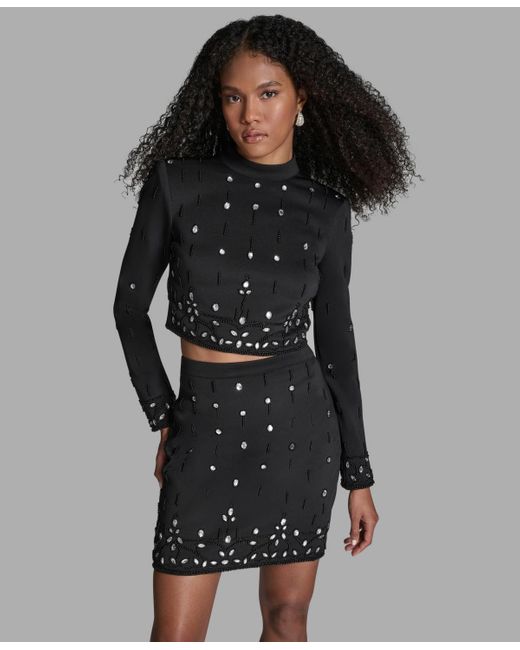 BCBGMAXAZRIA Black 2-piece Beaded Top And Skirt Set