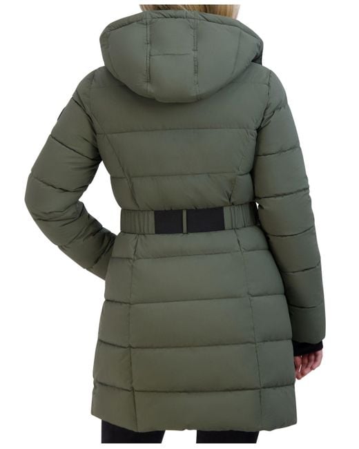 Nautica Belted Hooded Puffer Coat in Green Lyst