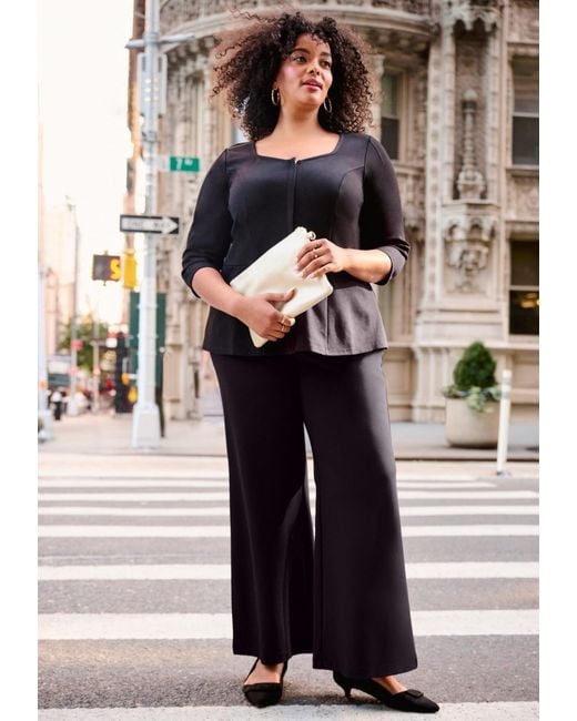 Avenue Black Plus Size Ponte Zip Front Top