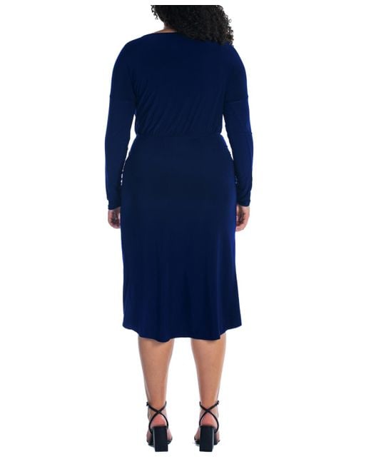 24seven Comfort Apparel Blue Plus Size Long Sleeve High Low Dress