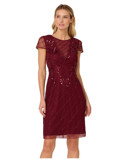 Adrianna Papell Women's Red Beaded Sheath Dress