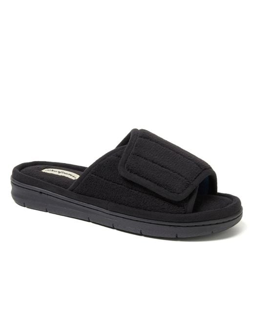 Dearfoams Black Mickey Terry Adjustable Slides